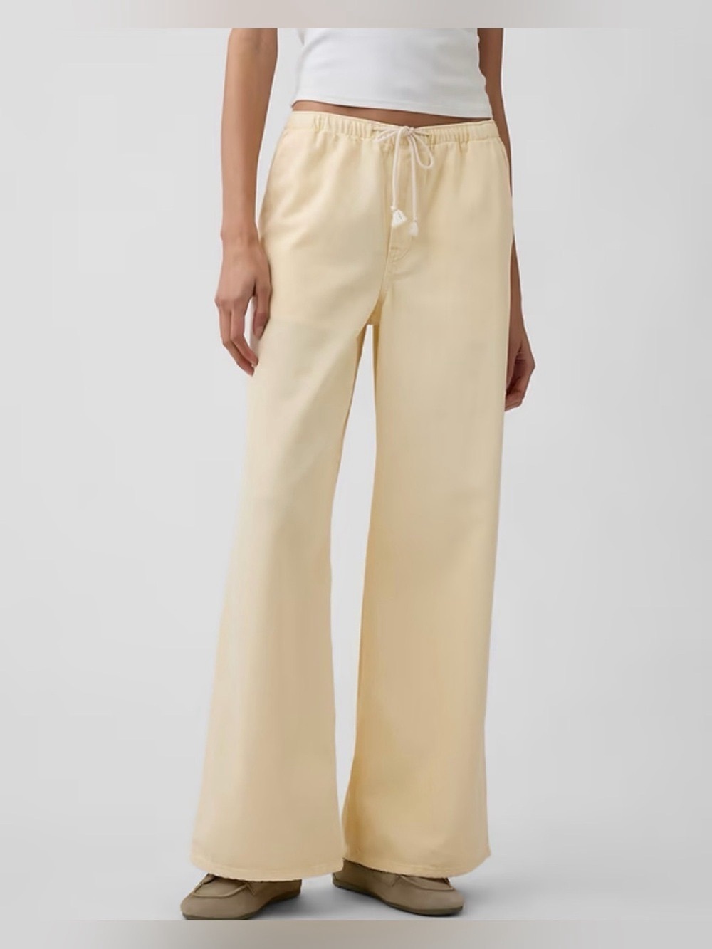 GAP Women's Wide-Leg Drawstring Pants Soft Butter Yellow Dopamine Casual NWT S